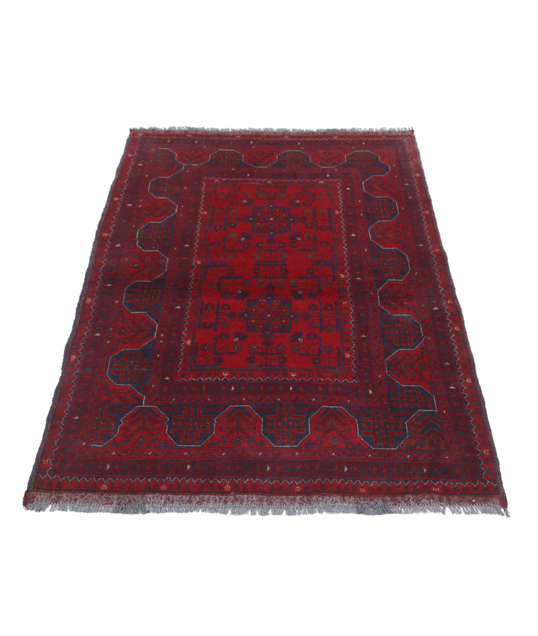 Afghan 3' 6" X 4' 10" Hand-Knotted Wool Rug 3' 6" X 4' 10" (107 X 147) / Red / Blue