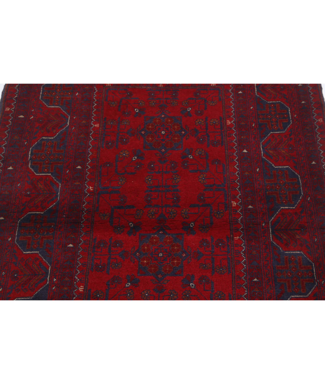 Afghan 3' 6" X 4' 10" Hand-Knotted Wool Rug 3' 6" X 4' 10" (107 X 147) / Red / Blue