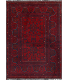 Afghan 3' 6" X 4' 10" Hand-Knotted Wool Rug 3' 6" X 4' 10" (107 X 147) / Red / Blue
