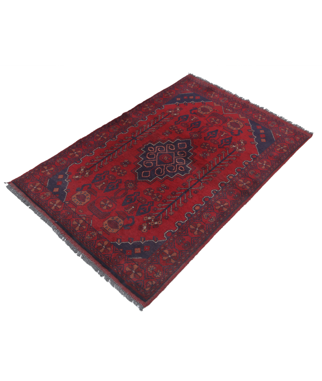 Afghan 3' 3" X 5' 0" Hand-Knotted Wool Rug 3' 3" X 5' 0" (99 X 152) / Red / Blue