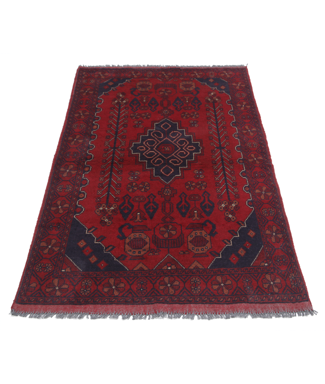 Afghan 3' 3" X 5' 0" Hand-Knotted Wool Rug 3' 3" X 5' 0" (99 X 152) / Red / Blue