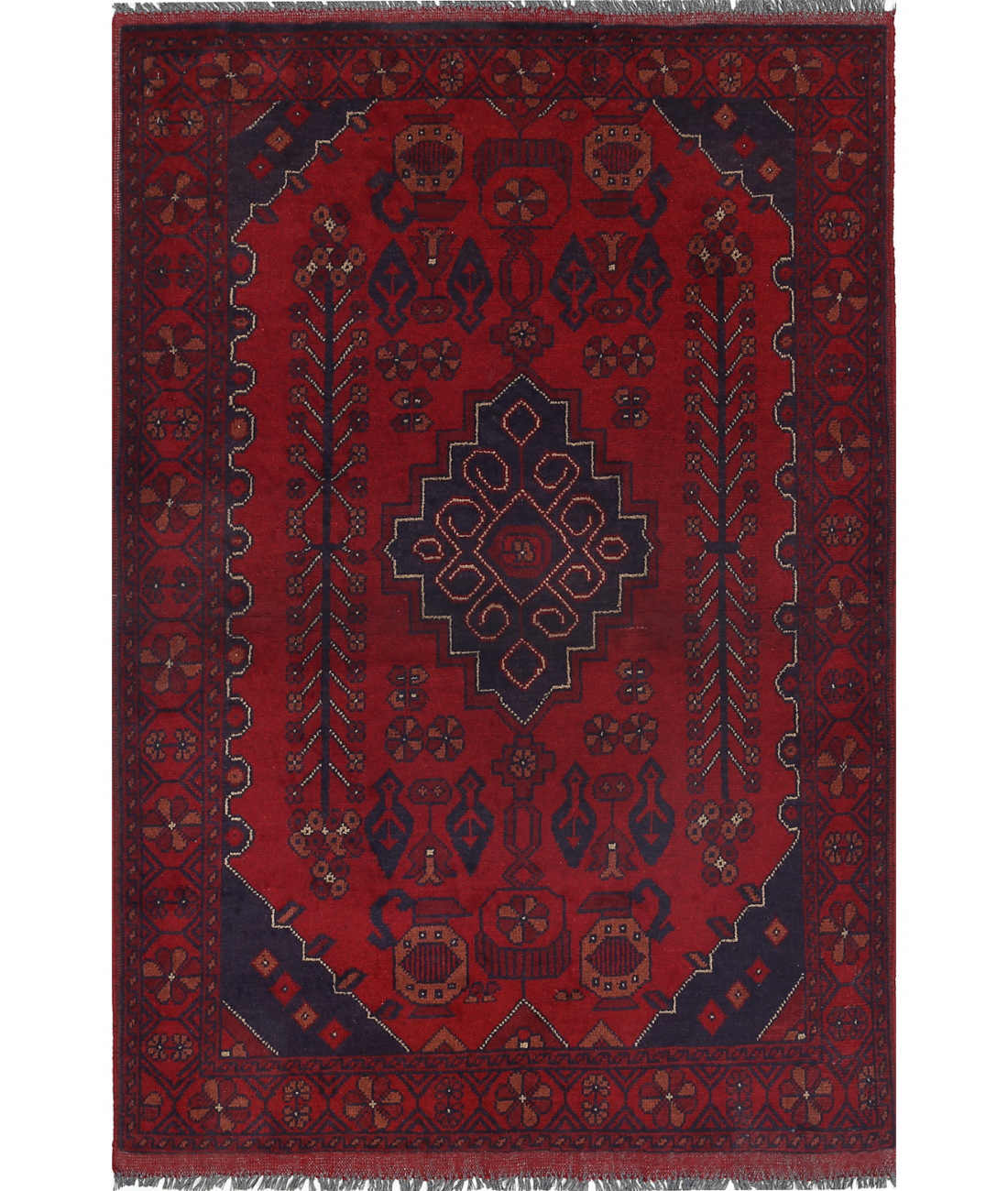 Afghan 3' 3" X 5' 0" Hand-Knotted Wool Rug 3' 3" X 5' 0" (99 X 152) / Red / Blue
