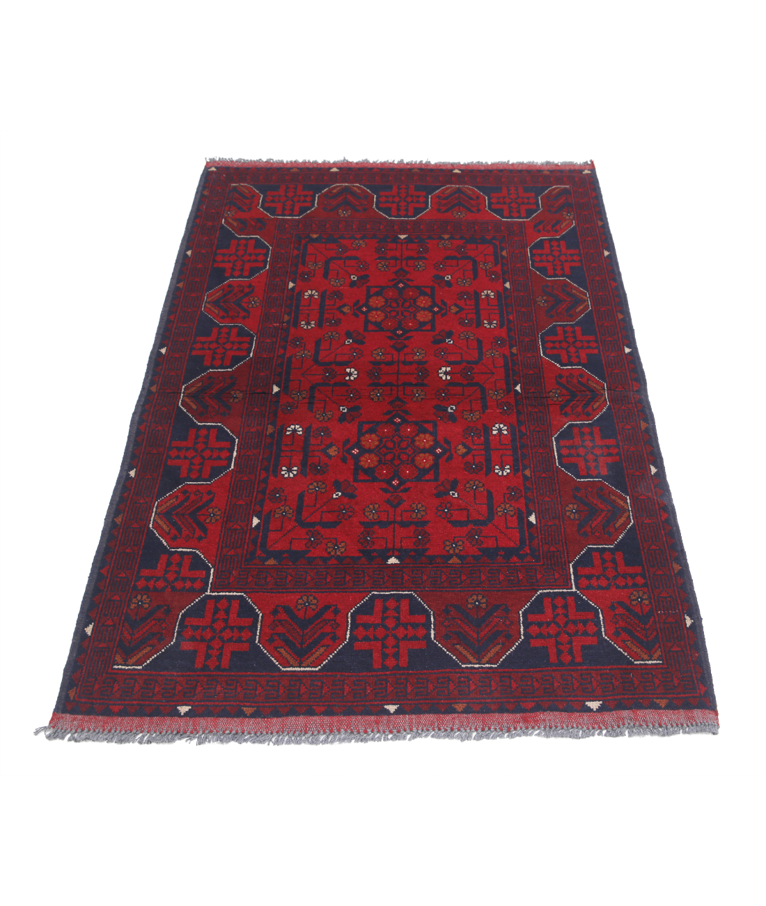 Afghan 3' 4" X 4' 11" Hand-Knotted Wool Rug 3' 4" X 4' 11" (102 X 150) / Red / Blue
