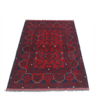 Afghan 3' 4" X 4' 11" Hand-Knotted Wool Rug 3' 4" X 4' 11" (102 X 150) / Red / Blue