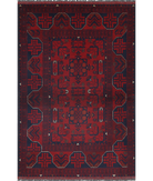 Afghan 3' 4" X 4' 11" Hand-Knotted Wool Rug 3' 4" X 4' 11" (102 X 150) / Red / Blue