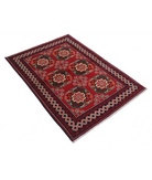 Afghan 3' 4" X 4' 8" Hand-Knotted Wool Rug 3' 4" X 4' 8" (102 X 142) / Red / Black