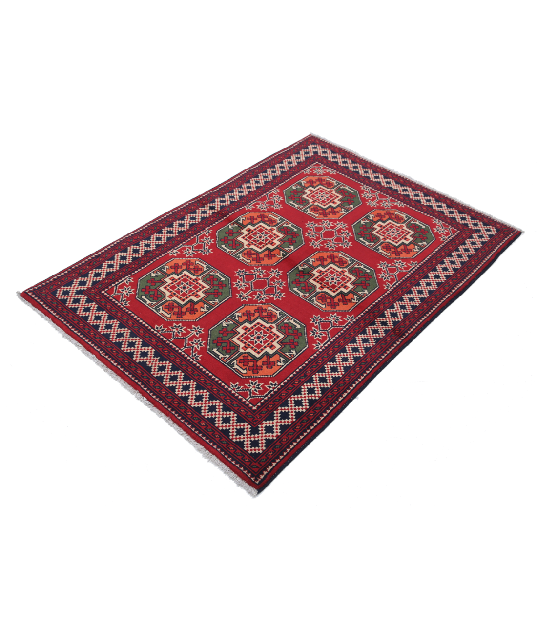 Afghan 3' 4" X 4' 8" Hand-Knotted Wool Rug 3' 4" X 4' 8" (102 X 142) / Red / Black