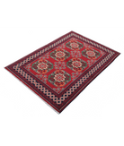 Afghan 3' 4" X 4' 8" Hand-Knotted Wool Rug 3' 4" X 4' 8" (102 X 142) / Red / Black