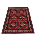 Afghan 3' 4" X 4' 8" Hand-Knotted Wool Rug 3' 4" X 4' 8" (102 X 142) / Red / Black