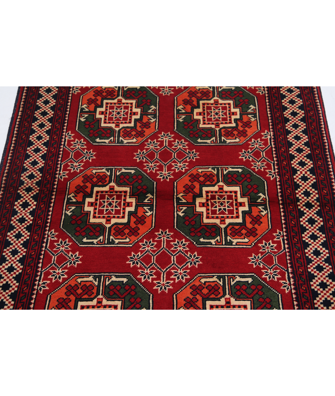 Afghan 3' 4" X 4' 8" Hand-Knotted Wool Rug 3' 4" X 4' 8" (102 X 142) / Red / Black