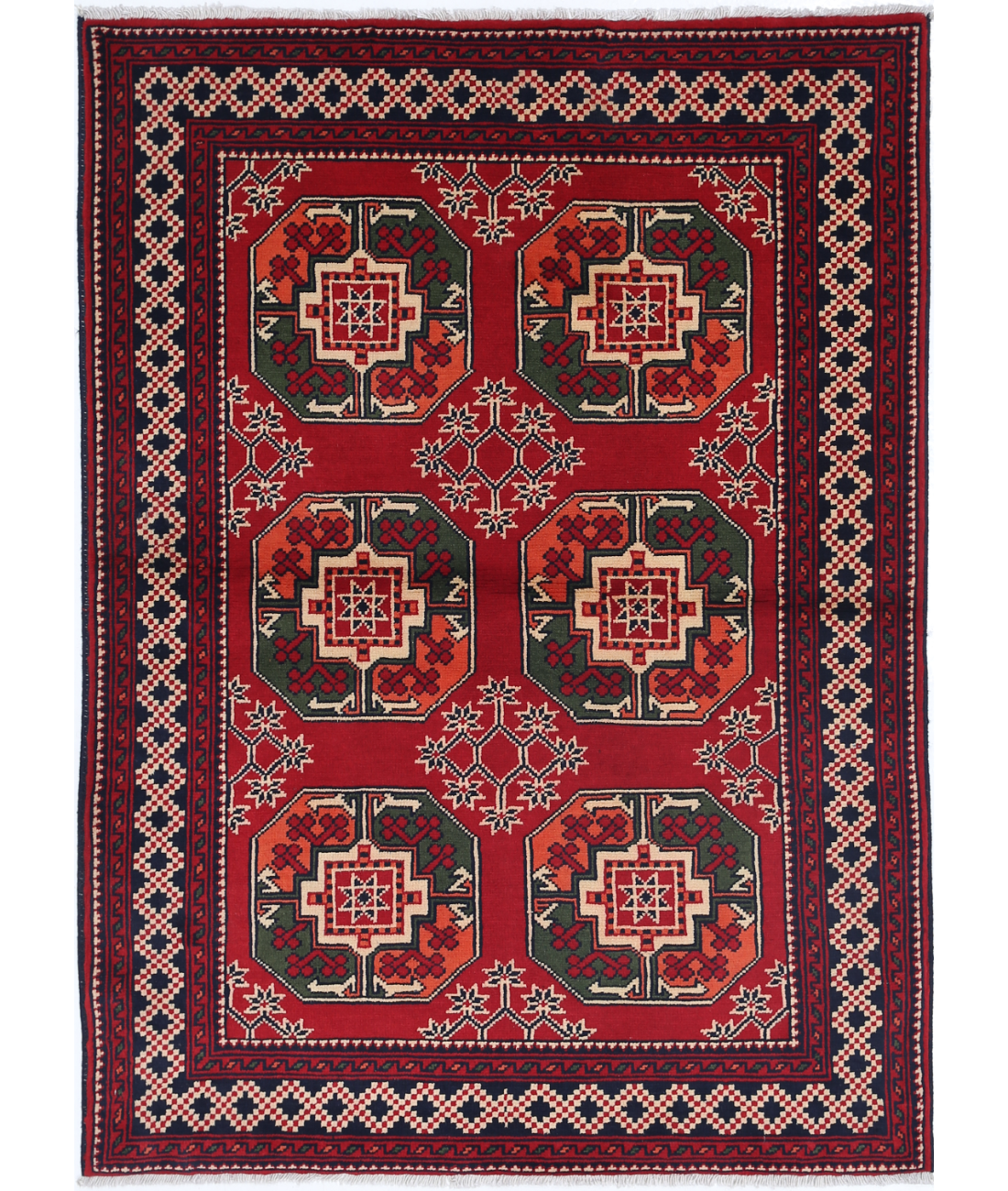Afghan 3' 4" X 4' 8" Hand-Knotted Wool Rug 3' 4" X 4' 8" (102 X 142) / Red / Black