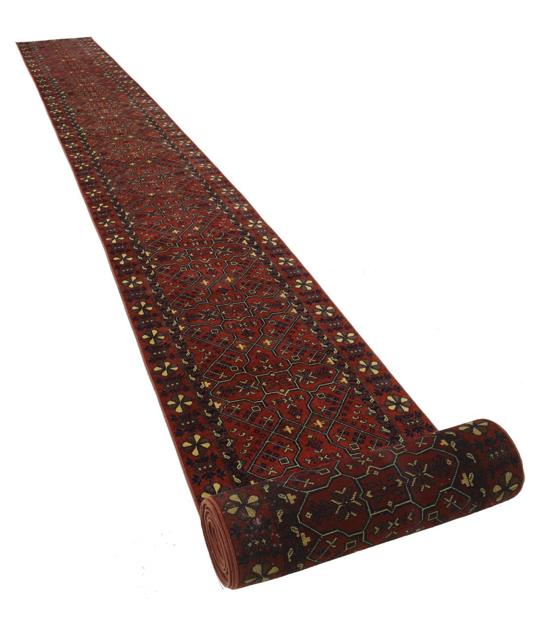 Afghan 2' 7" X 47' 7" Hand-Knotted Wool Rug 2' 7" X 47' 7" (79 X 1450) / Rust / Blue