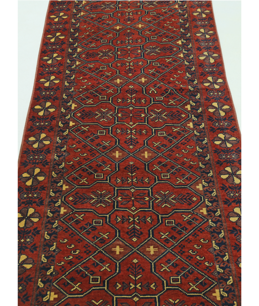 Afghan 2' 7" X 47' 7" Hand-Knotted Wool Rug 2' 7" X 47' 7" (79 X 1450) / Rust / Blue