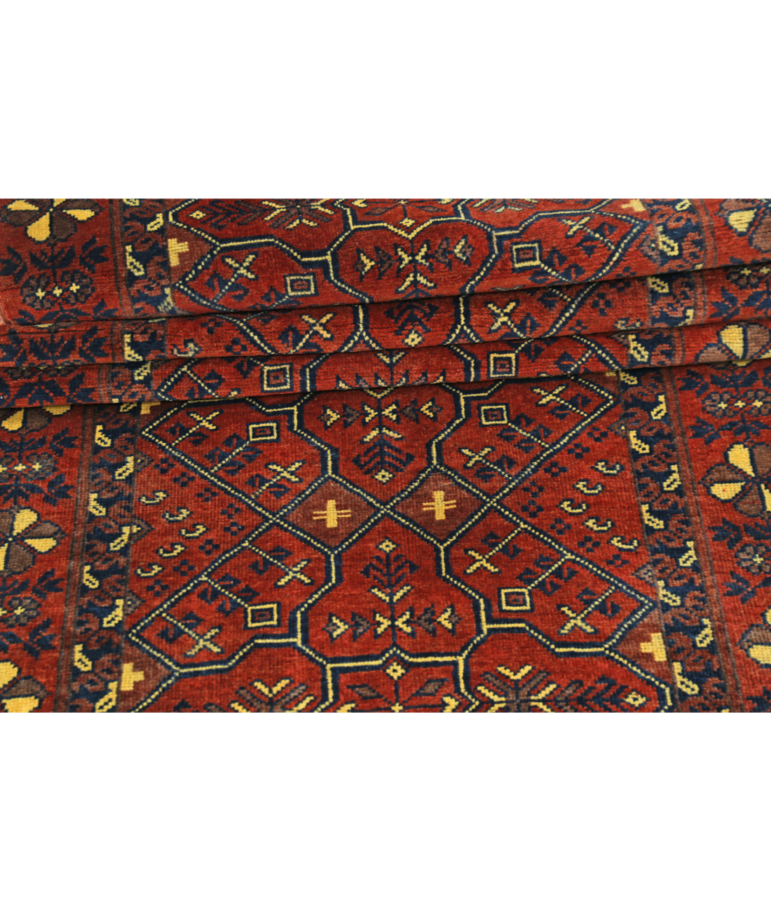 Afghan 2' 7" X 47' 7" Hand-Knotted Wool Rug 2' 7" X 47' 7" (79 X 1450) / Rust / Blue