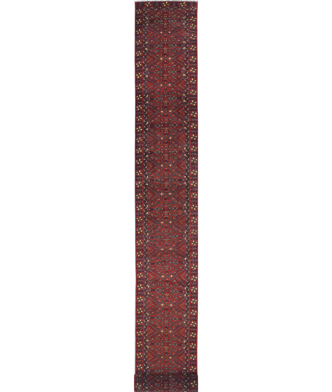 Afghan 2' 7" X 47' 7" Hand-Knotted Wool Rug 2' 7" X 47' 7" (79 X 1450) / Rust / Blue