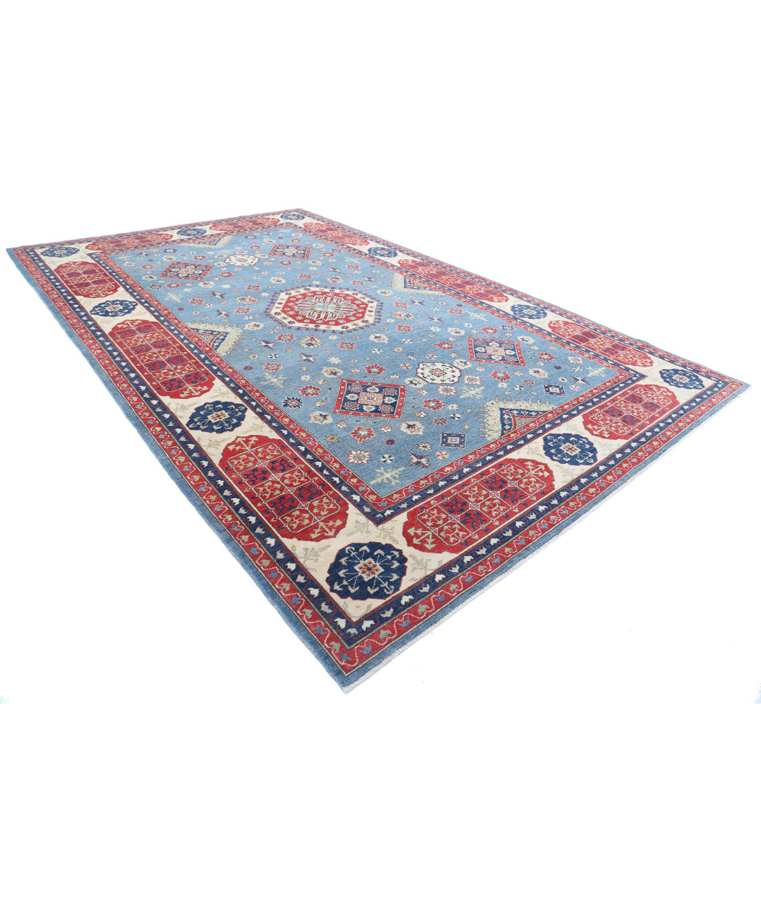 Kazak 9'8'' X 15'9'' Hand-Knotted Wool Rug 9'8'' x 15'9'' (290 X 473) / Blue / Ivory