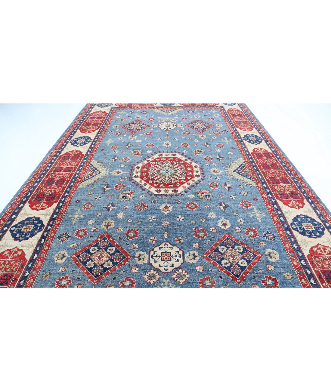 Kazak 9'8'' X 15'9'' Hand-Knotted Wool Rug 9'8'' x 15'9'' (290 X 473) / Blue / Ivory