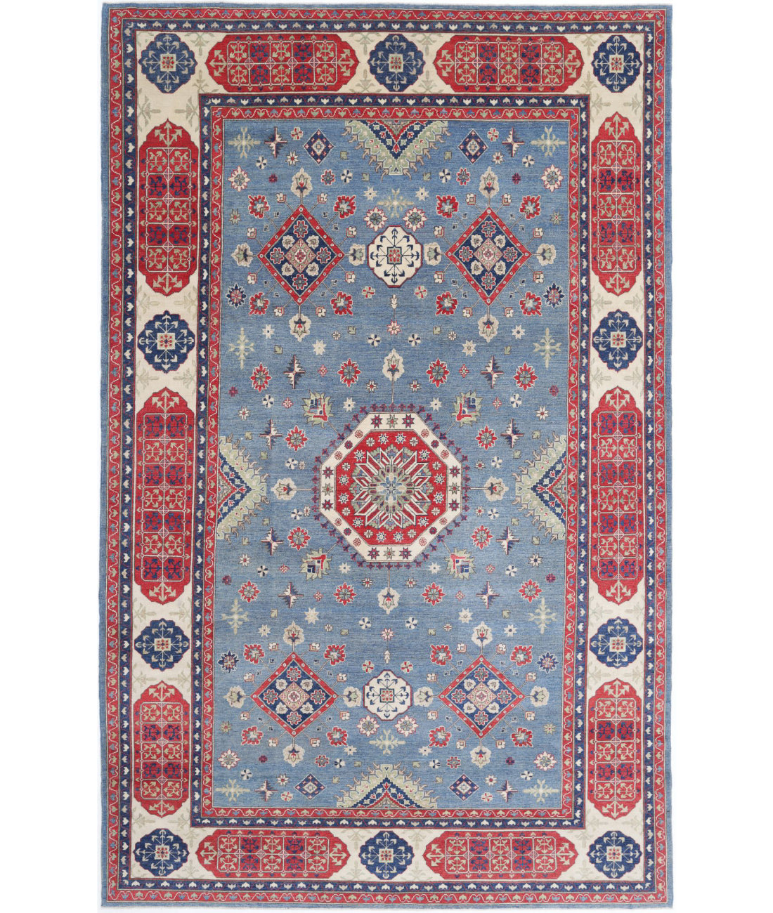 Kazak 9'8'' X 15'9'' Hand-Knotted Wool Rug 9'8'' x 15'9'' (290 X 473) / Blue / Ivory