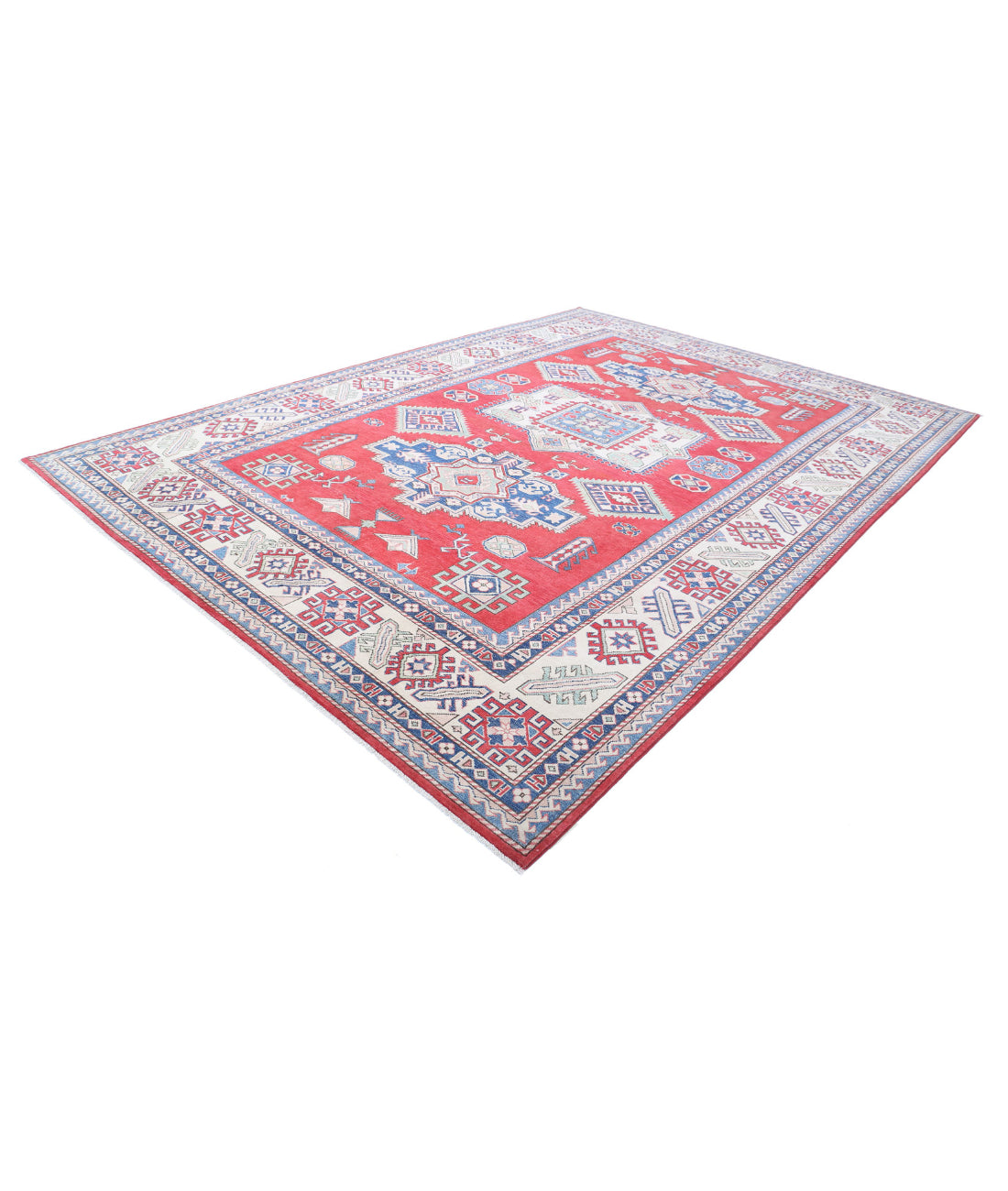 Kazak 9'8'' X 13'6'' Hand-Knotted Wool Rug 9'8'' x 13'6'' (290 X 405) / Red / Ivory