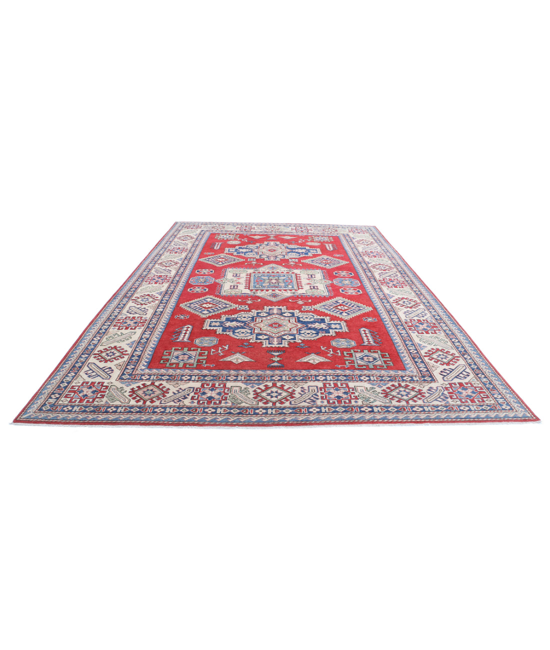 Kazak 9'8'' X 13'6'' Hand-Knotted Wool Rug 9'8'' x 13'6'' (290 X 405) / Red / Ivory