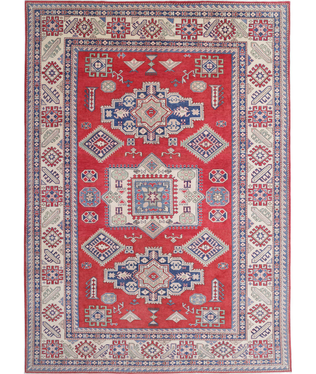 Kazak 9'8'' X 13'6'' Hand-Knotted Wool Rug 9'8'' x 13'6'' (290 X 405) / Red / Ivory