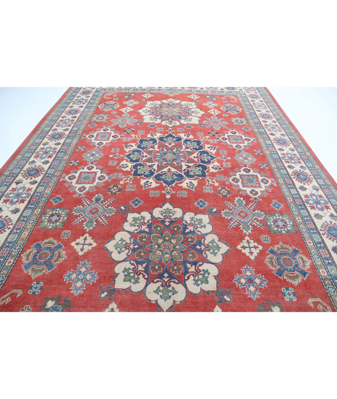 Kazak 10'0'' X 13'8'' Hand-Knotted Wool Rug 10'0'' x 13'8'' (300 X 410) / Red / Ivory