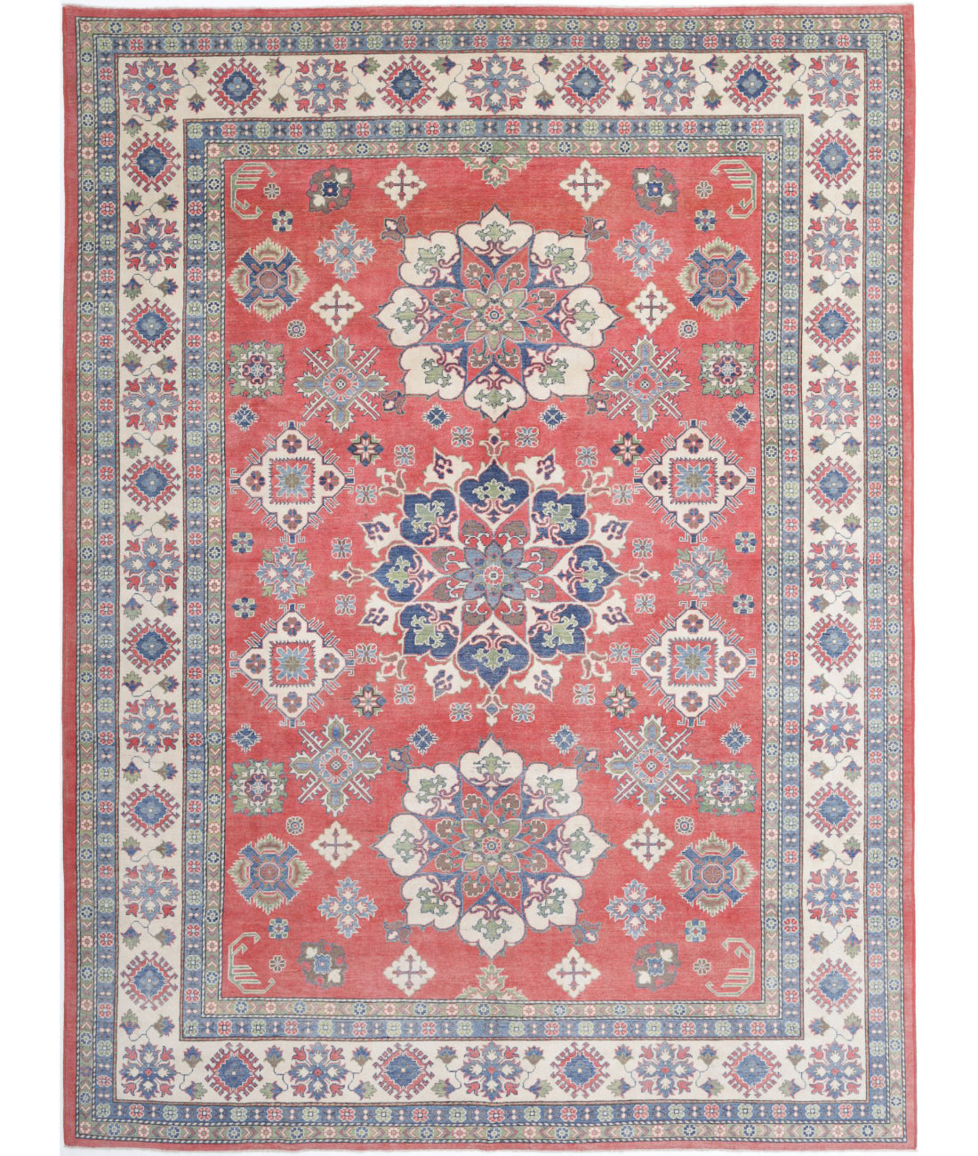 Kazak 10'0'' X 13'8'' Hand-Knotted Wool Rug 10'0'' x 13'8'' (300 X 410) / Red / Ivory