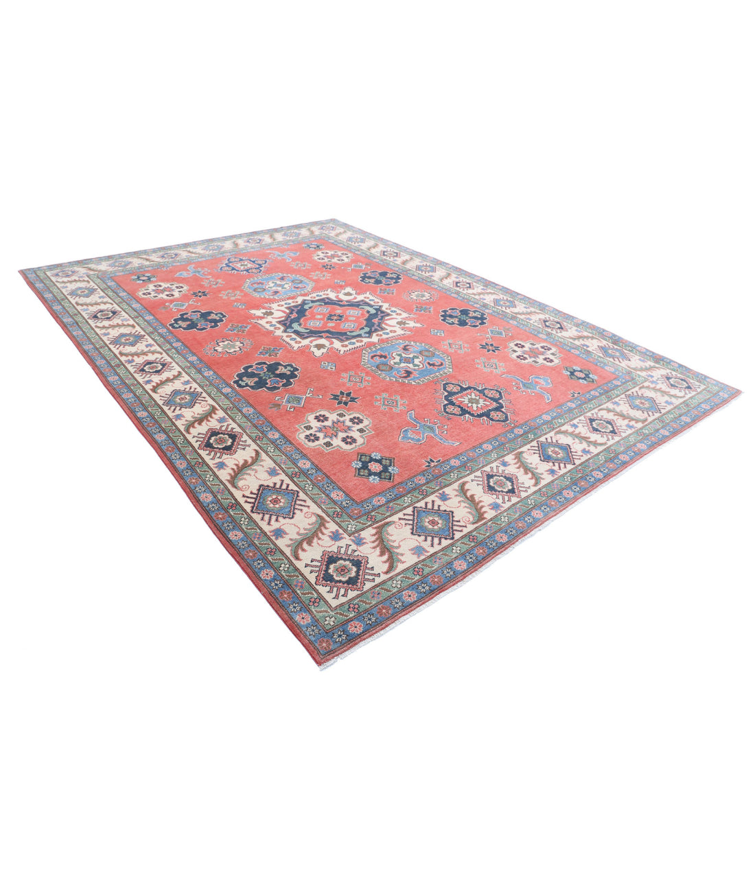 Kazak 9'2'' X 12'5'' Hand-Knotted Wool Rug 9'2'' x 12'5'' (275 X 373) / Pink / Ivory