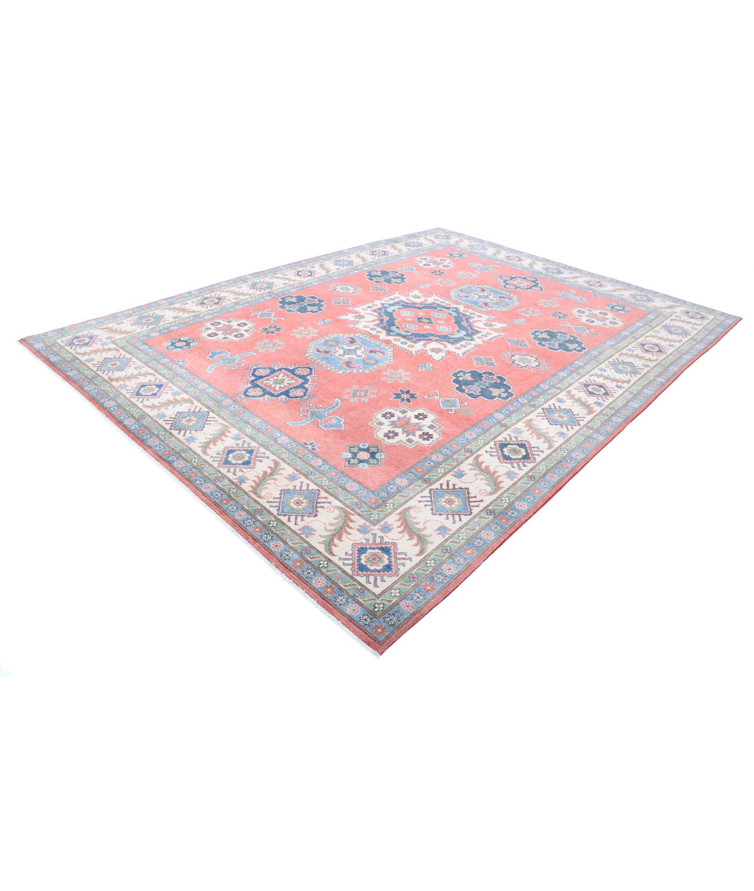 Kazak 9'2'' X 12'5'' Hand-Knotted Wool Rug 9'2'' x 12'5'' (275 X 373) / Pink / Ivory