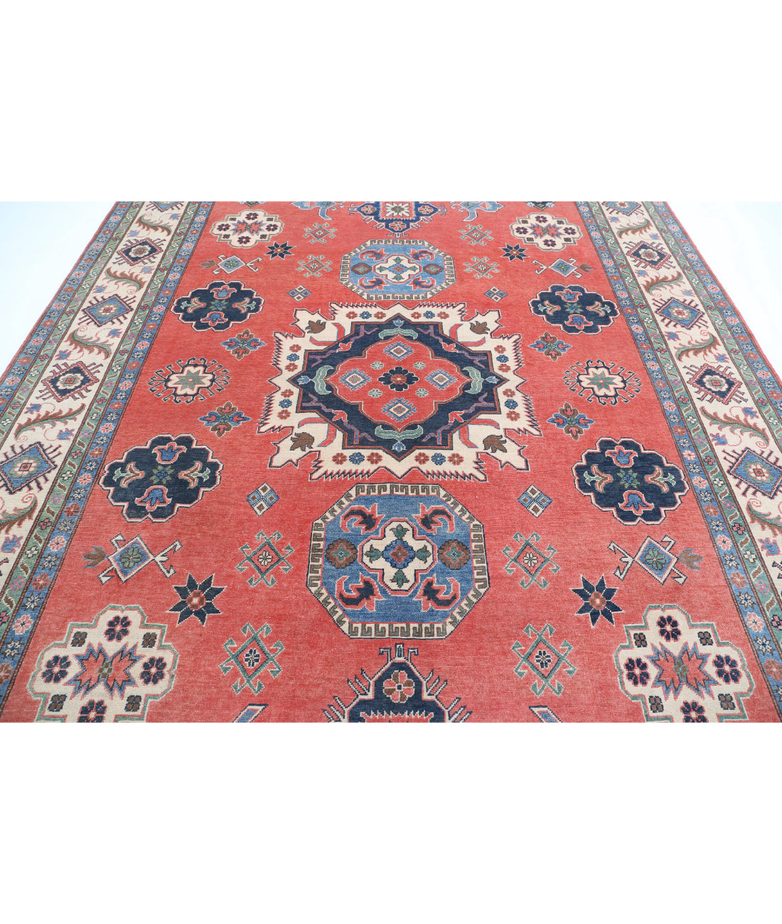 Kazak 9'2'' X 12'5'' Hand-Knotted Wool Rug 9'2'' x 12'5'' (275 X 373) / Pink / Ivory