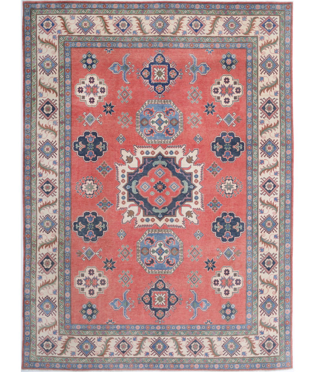 Kazak 9'2'' X 12'5'' Hand-Knotted Wool Rug 9'2'' x 12'5'' (275 X 373) / Pink / Ivory