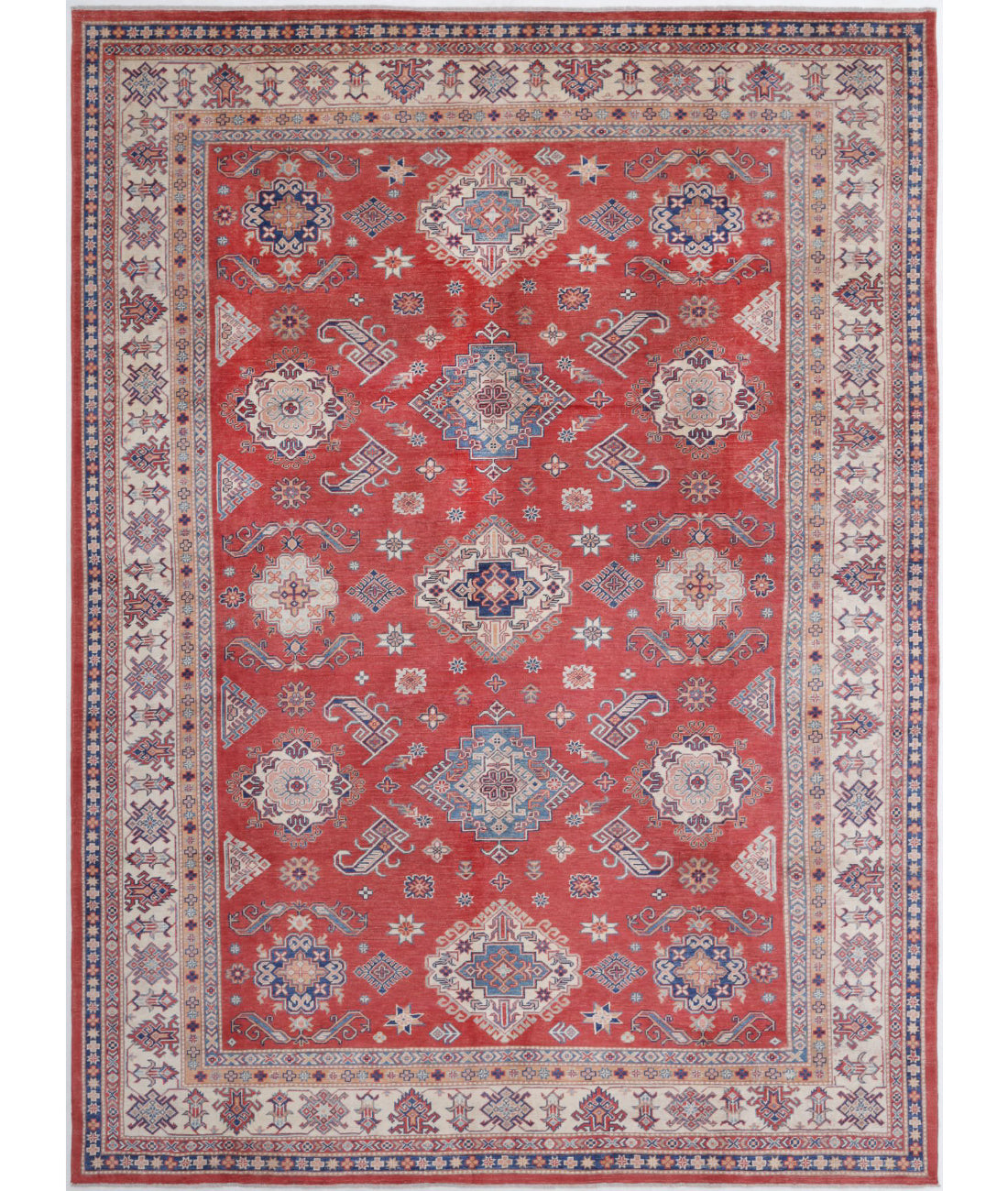 Kazak 9'7'' X 13'2'' Hand-Knotted Wool Rug 9'7'' x 13'2'' (288 X 395) / Red / Ivory