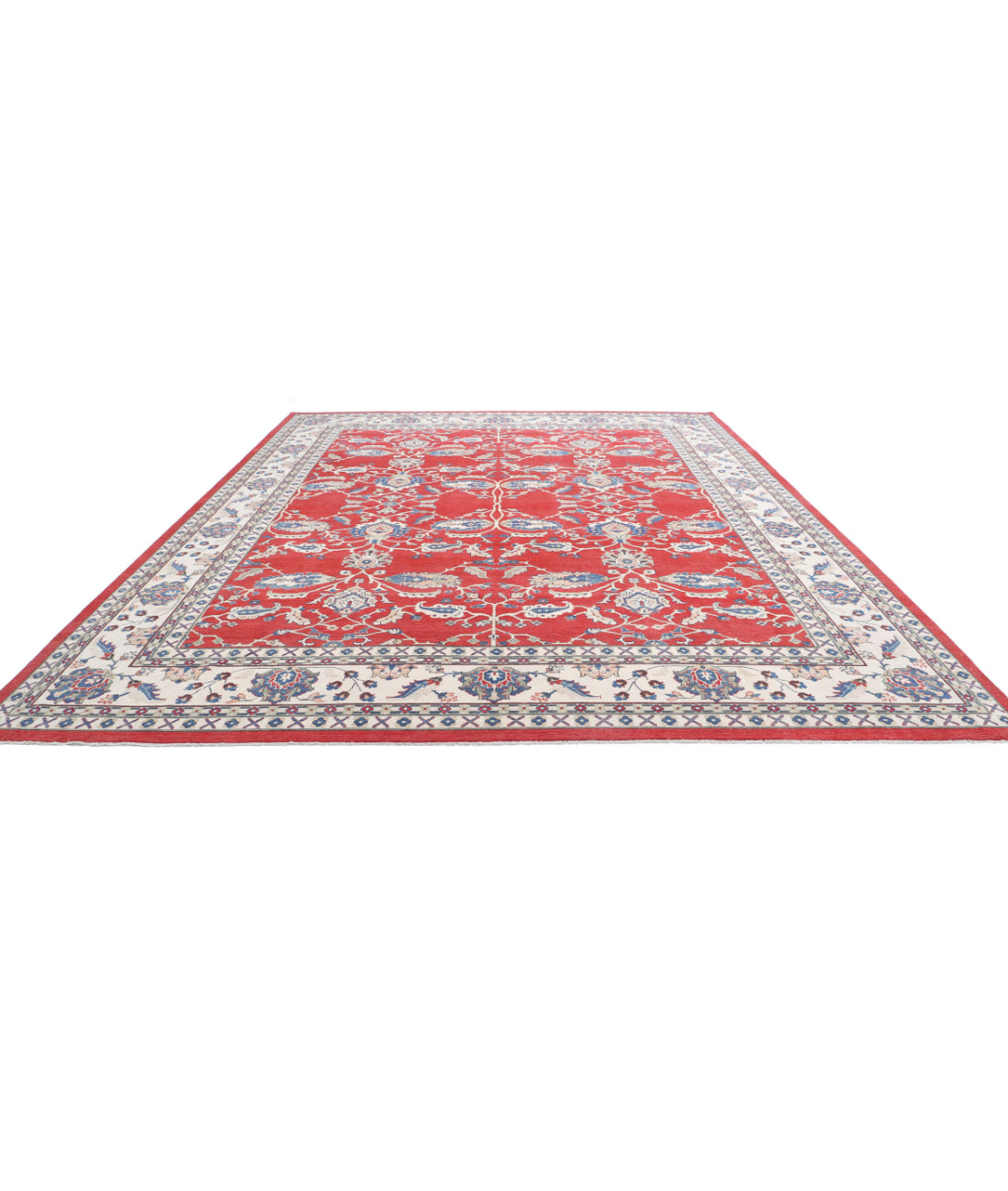 Kazak 12'5'' X 15'5'' Hand-Knotted Wool Rug 12'5'' x 15'5'' (373 X 463) / Red / Ivory