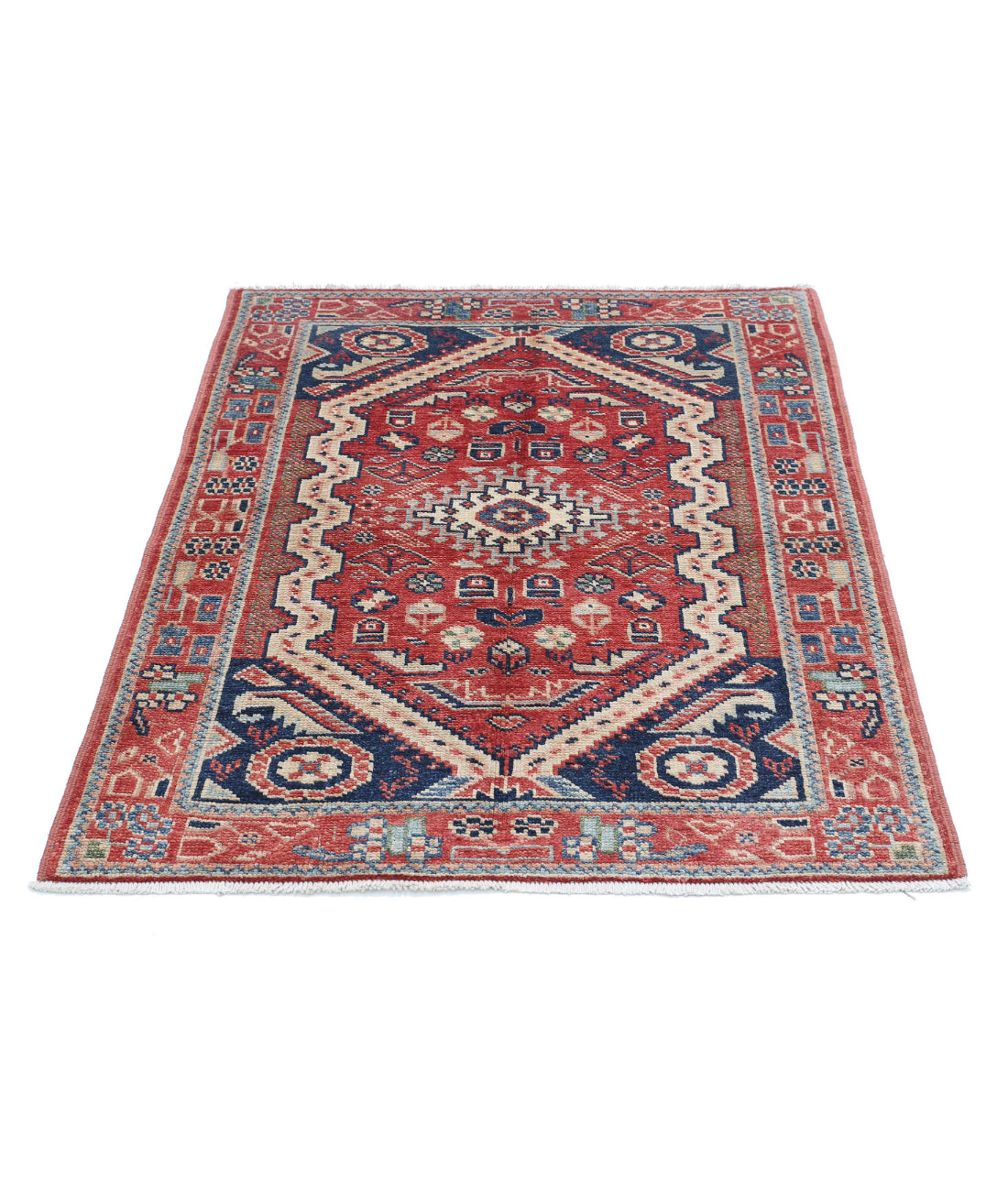 Kazak 3'4'' X 4'4'' Hand-Knotted Wool Rug 3'4'' x 4'4'' (100 X 130) / Rust / Blue