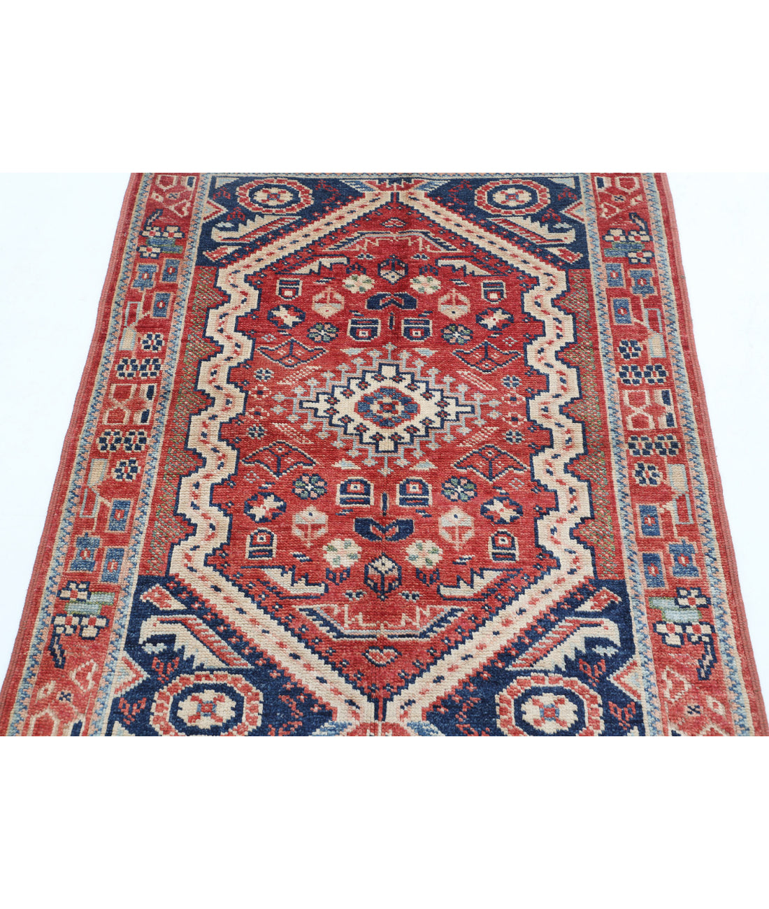 Kazak 3'4'' X 4'4'' Hand-Knotted Wool Rug 3'4'' x 4'4'' (100 X 130) / Rust / Blue