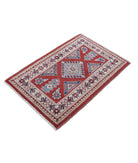 Kazak 2'0'' X 3'0'' Hand-Knotted Wool Rug 2'0'' x 3'0'' (60 X 90) / Red / Ivory