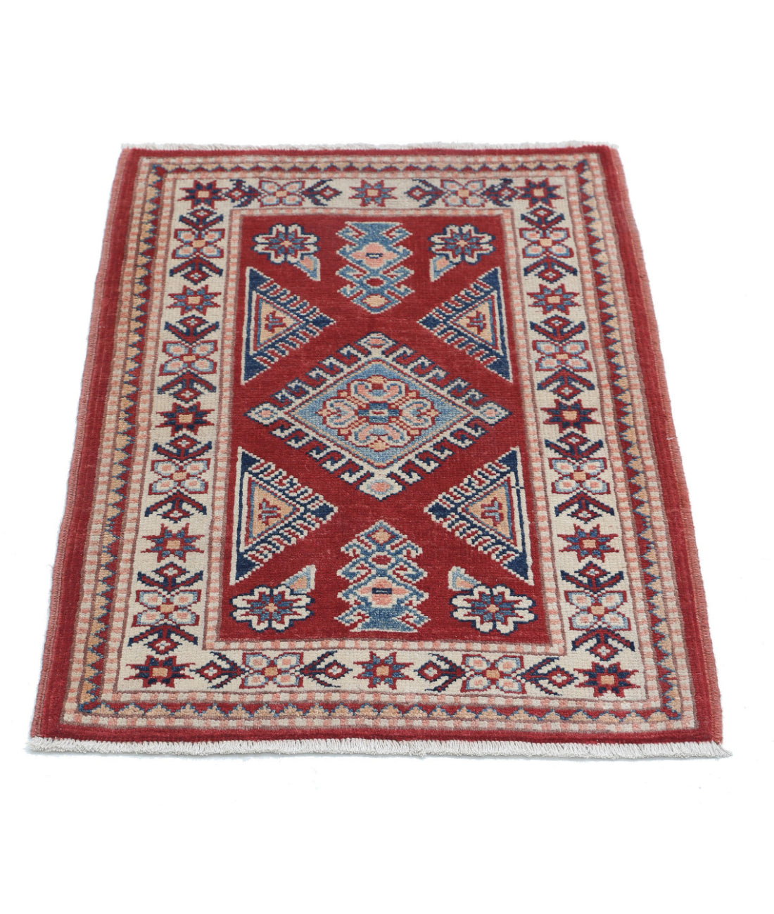 Kazak 2'0'' X 3'0'' Hand-Knotted Wool Rug 2'0'' x 3'0'' (60 X 90) / Red / Ivory