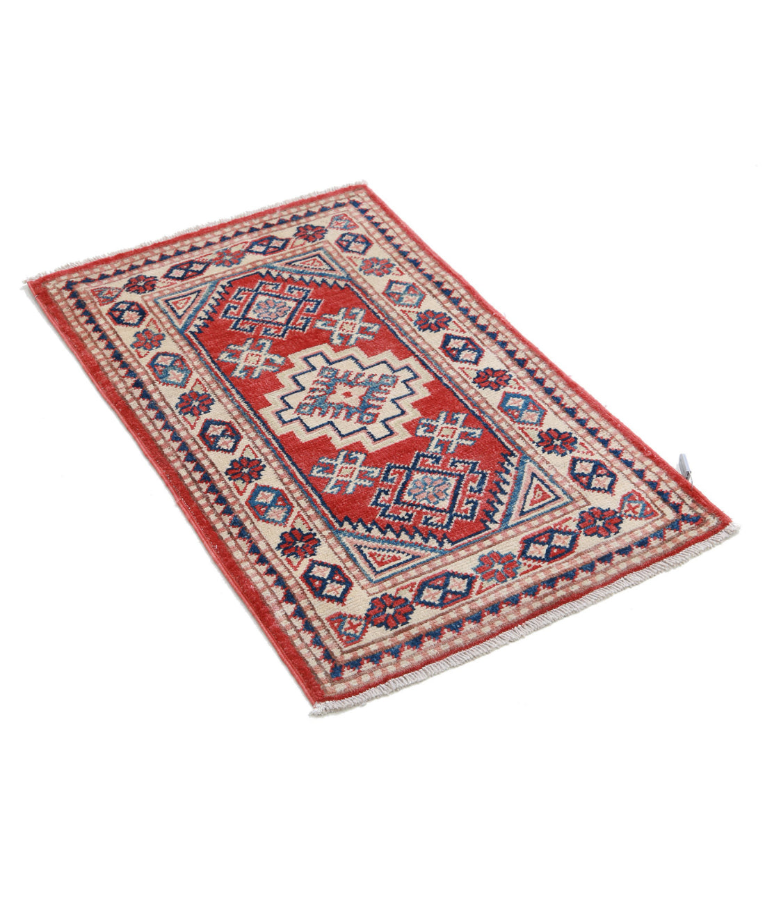 Kazak 1'9'' X 2'9'' Hand-Knotted Wool Rug 1'9'' x 2'9'' (53 X 83) / Red / Ivory