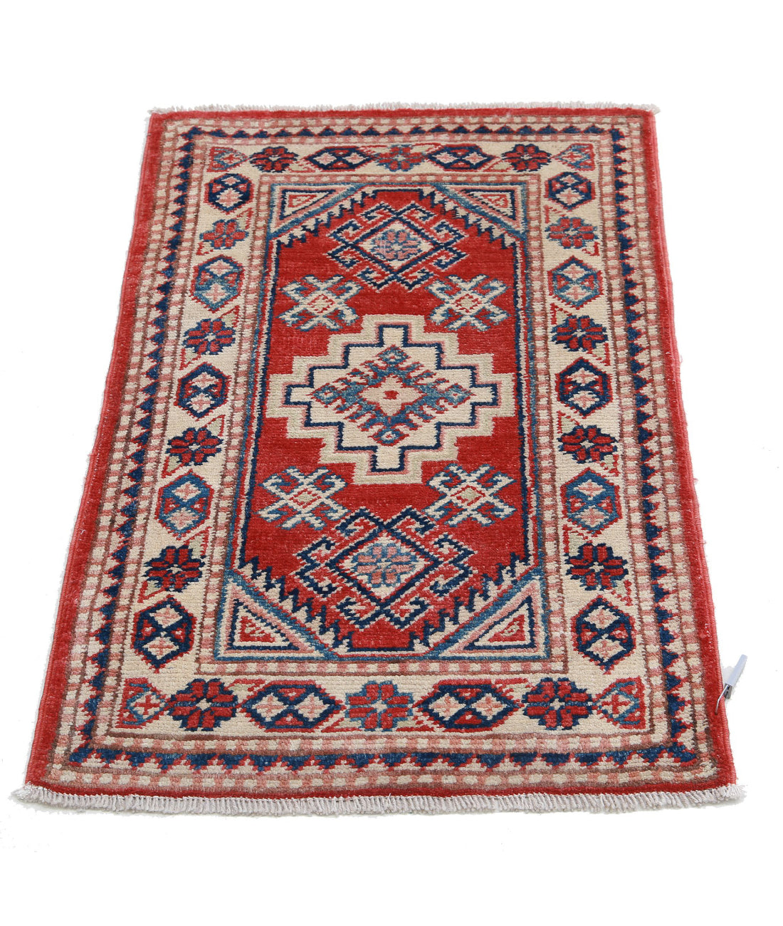 Kazak 1'9'' X 2'9'' Hand-Knotted Wool Rug 1'9'' x 2'9'' (53 X 83) / Red / Ivory