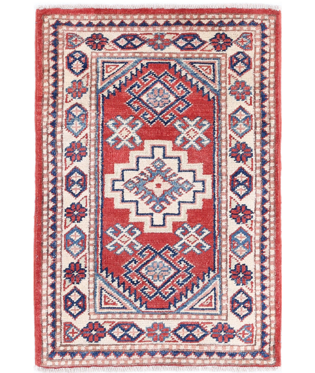 Kazak 1'9'' X 2'9'' Hand-Knotted Wool Rug 1'9'' x 2'9'' (53 X 83) / Red / Ivory