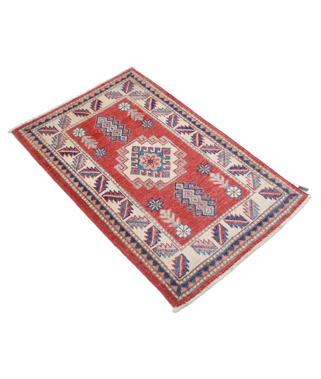 Kazak 2'2'' X 3'4'' Hand-Knotted Wool Rug 2'2'' x 3'4'' (65 X 100) / Red / Ivory