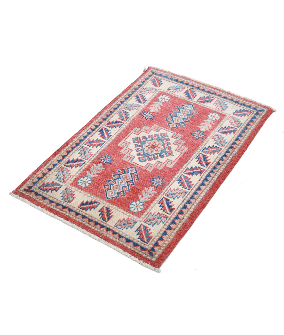 Kazak 2'2'' X 3'4'' Hand-Knotted Wool Rug 2'2'' x 3'4'' (65 X 100) / Red / Ivory