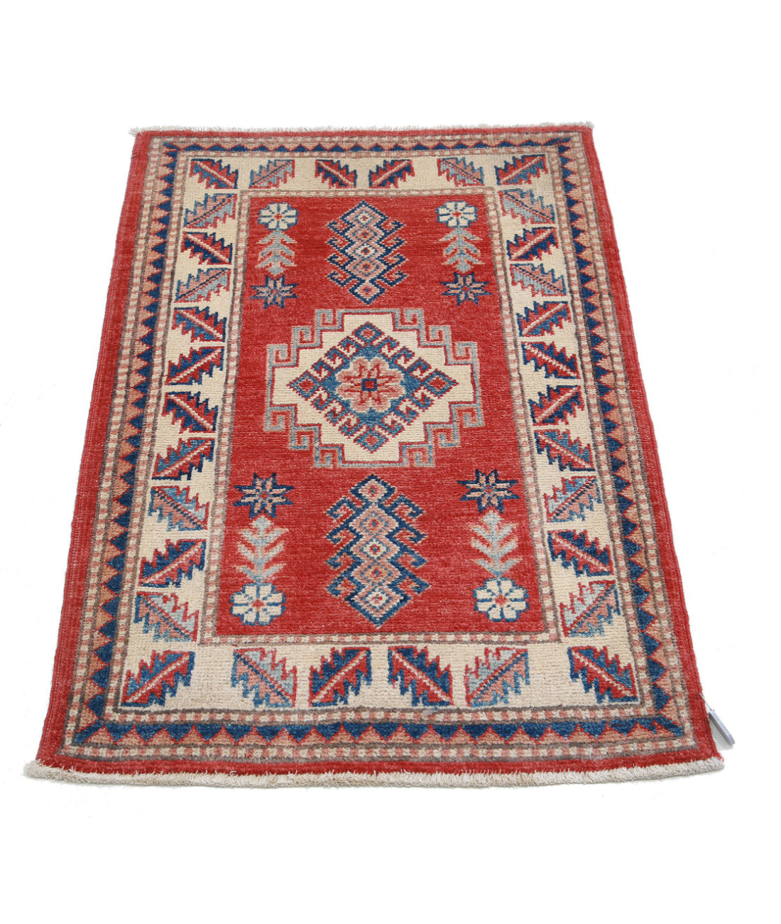 Kazak 2'2'' X 3'4'' Hand-Knotted Wool Rug 2'2'' x 3'4'' (65 X 100) / Red / Ivory