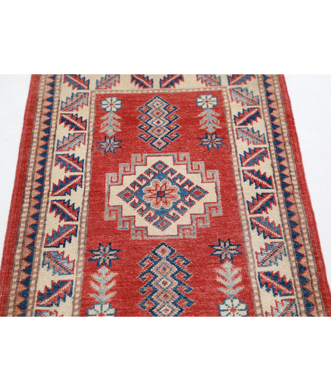 Kazak 2'2'' X 3'4'' Hand-Knotted Wool Rug 2'2'' x 3'4'' (65 X 100) / Red / Ivory