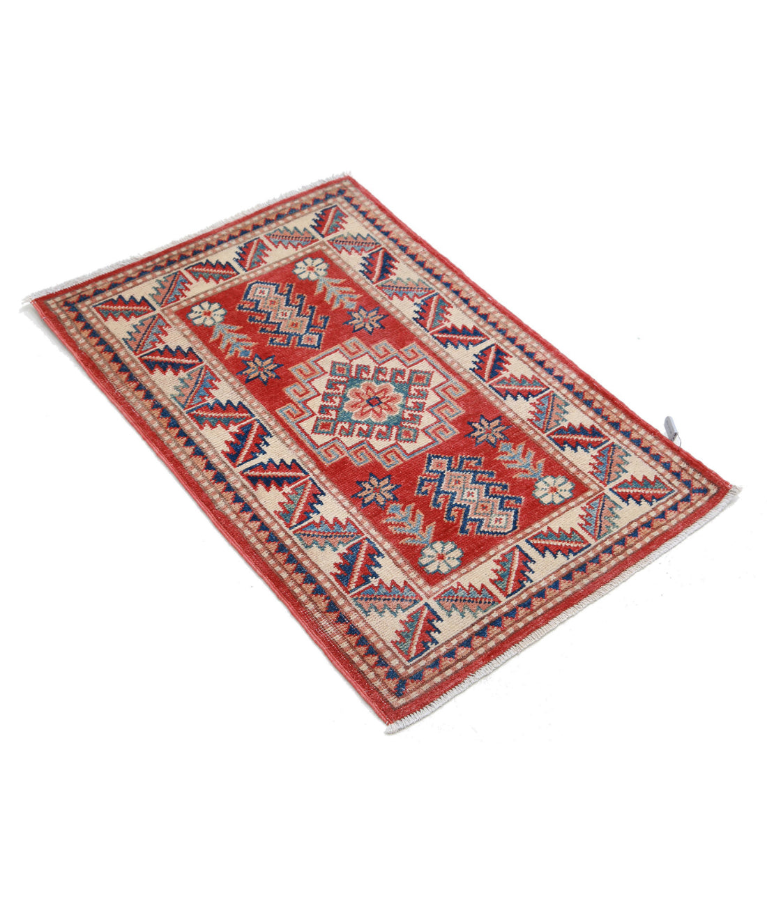 Kazak 1'11'' X 2'11'' Hand-Knotted Wool Rug 1'11'' x 2'11'' (58 X 88) / Red / Ivory