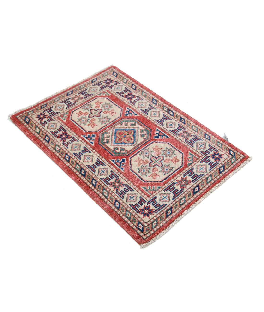 Kazak 2'0'' X 2'10'' Hand-Knotted Wool Rug 2'0'' x 2'10'' (60 X 85) / Red / Ivory