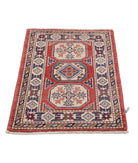 Kazak 2'0'' X 2'10'' Hand-Knotted Wool Rug 2'0'' x 2'10'' (60 X 85) / Red / Ivory