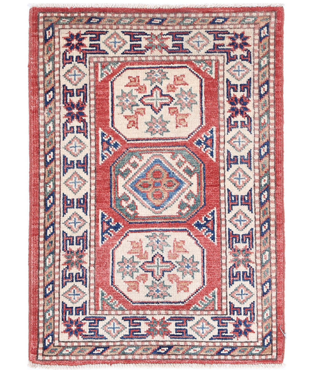 Kazak 2'0'' X 2'10'' Hand-Knotted Wool Rug 2'0'' x 2'10'' (60 X 85) / Red / Ivory