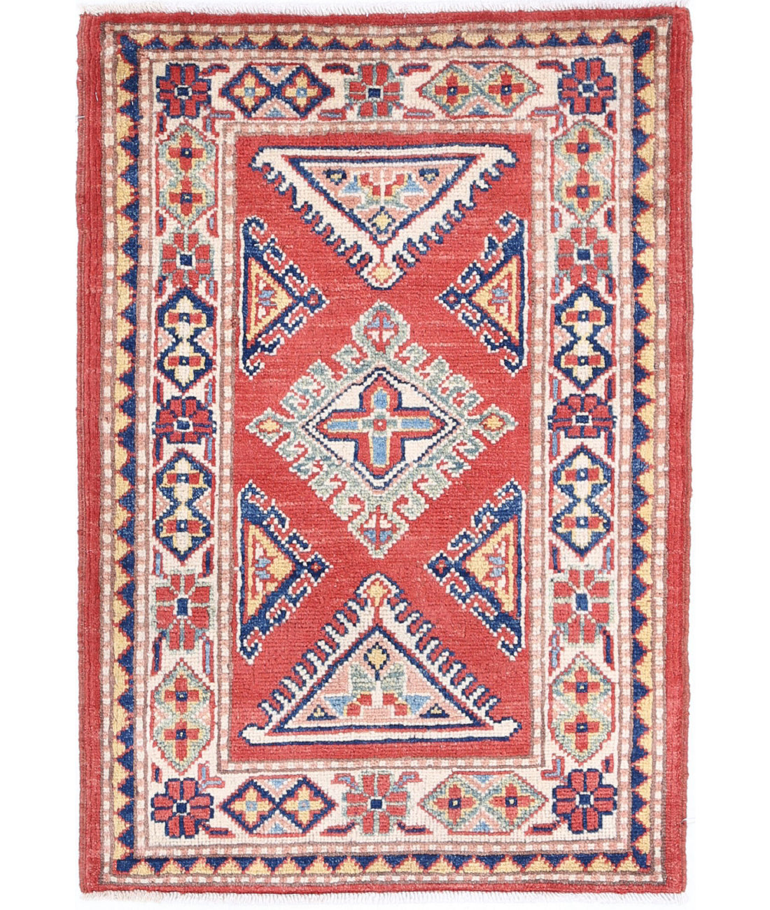 Kazak 2'1'' X 3'1'' Hand-Knotted Wool Rug 2'1'' x 3'1'' (63 X 93) / Red / Ivory