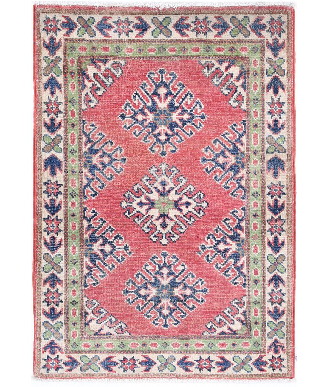 Kazak 1'11'' X 2'9'' Hand-Knotted Wool Rug 1'11'' x 2'9'' (58 X 83) / Red / Ivory